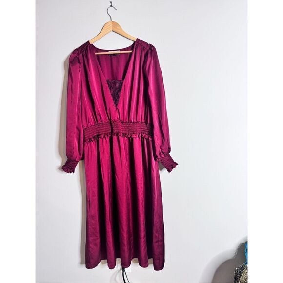 ELOQUII Elements red Smocked Waist Midi Dress Sz 18 - Picture 3 of 8